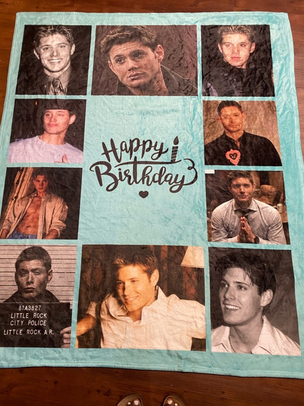 Jensen Ackles Birthday Collage Throw Blanket - Aqua
